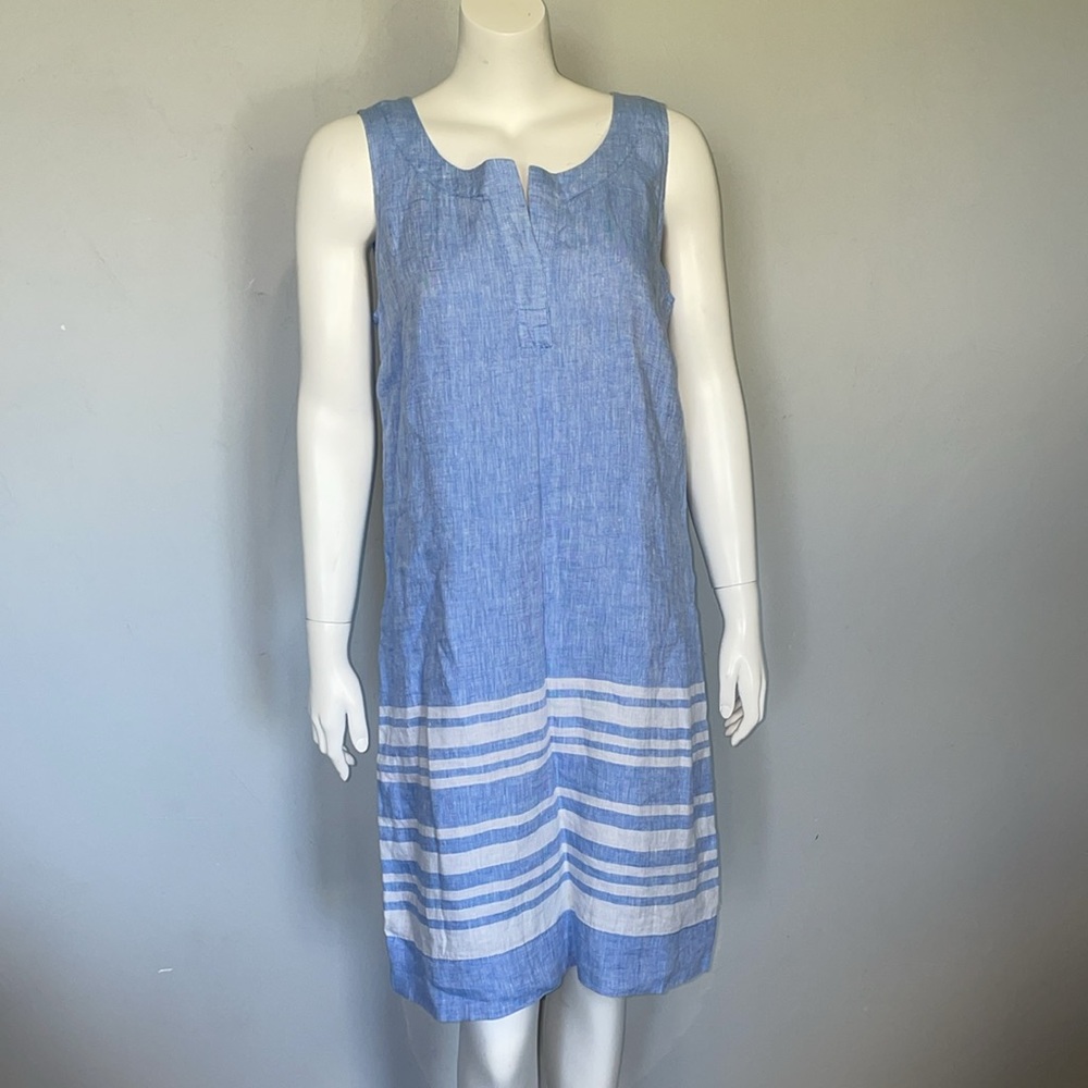 Talbots Split Neck Linen Shift Dress Euc - image 2
